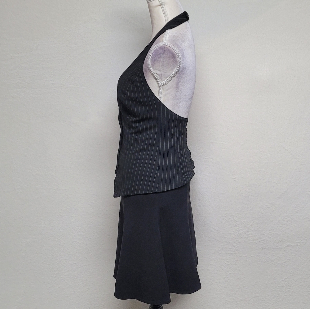 The Limited Rare Vintage Black Pinstripe Backless Halter Vest Flared Mini Skirt - Picture 6 of 15